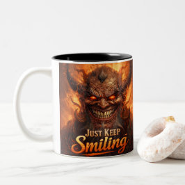Demonic Grin “Just Keep Smiling” Design Zweifarbige Tasse