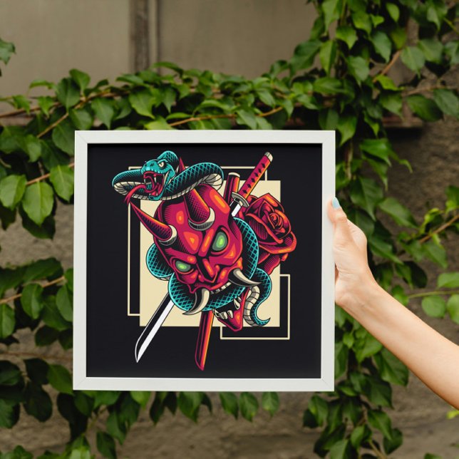 Demon's Embrace; Oni Maske und Schlange Poster (Von Creator hochgeladen)