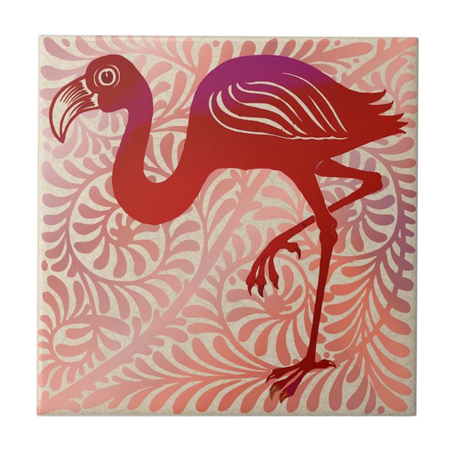 DeMorgan Ruby Luster Bird Flamingo 1880s Repro Fliese (Vorderseite)