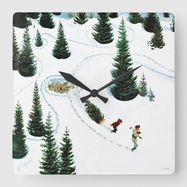 Den Baum abschneiden Quadratische Wanduhr (Vorderseite)