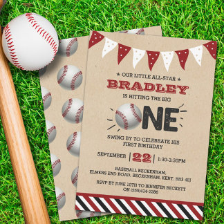Den Großen treffen | Baseball 1. Geburtstag Einladung