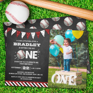 Den Großen treffen | Baseball 1. Geburtstag Foto Einladung