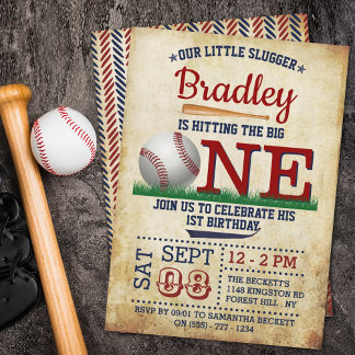 Den großen Vintagen Baseball zum ersten Geburtstag Einladung