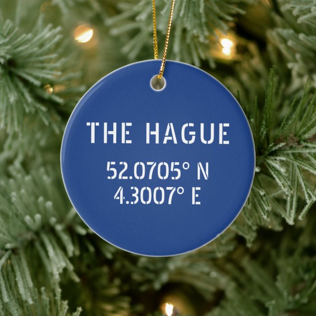 Den Haag Latitude Longitude Blue Keramik Ornament (Baum)