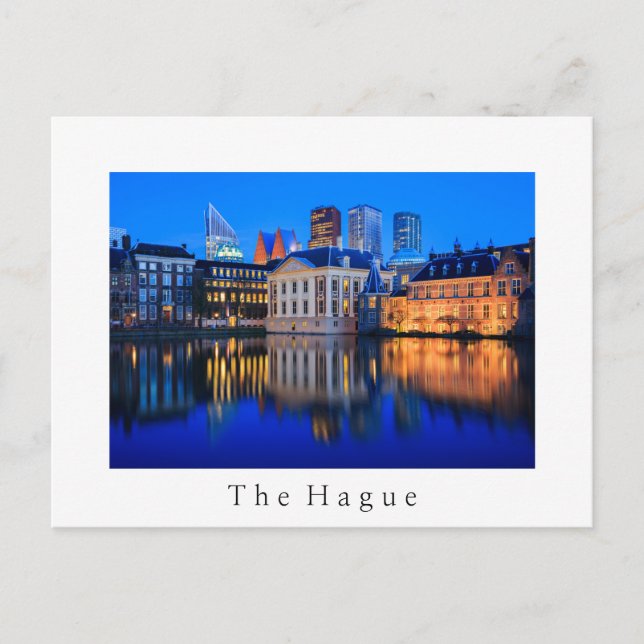 Den Haager Skyline zu blauer Stunde weiße Postkart Postkarte (Vorderseite)