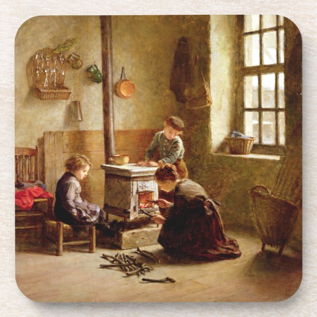 Den Ofen beleuchten, 1886 (Öl auf Platte) Getränkeuntersetzer (Vorderseite)