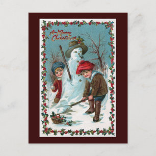 "Den Schneemann bauen" Vintage Postkarte