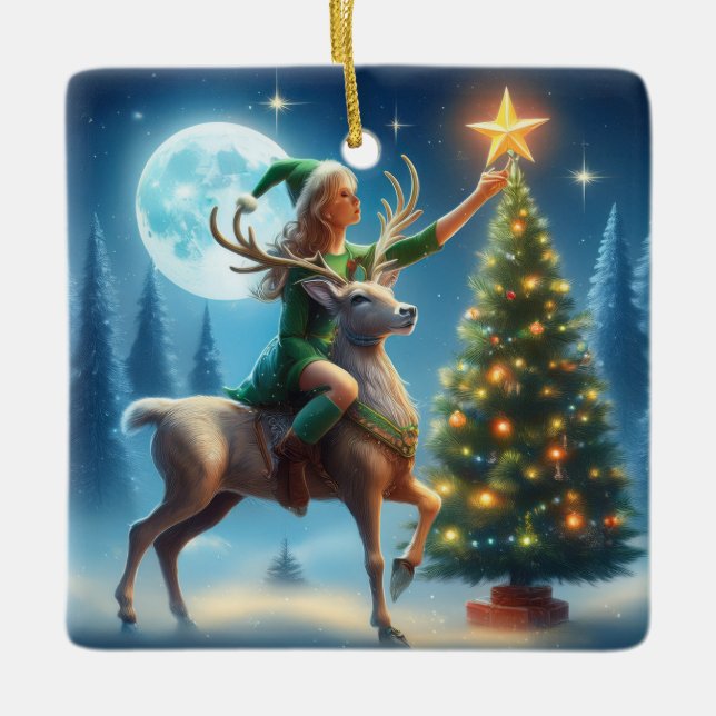 Den Stern auf den Baum setzen Keramikornament (Vorderseite)