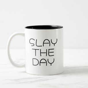DEN TAG BESIEGEN Lustige moderne motivierende Typo Zweifarbige Tasse
