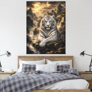 Den Wasserfall hören   Weiße Tiger-Fantasie A Leinwanddruck