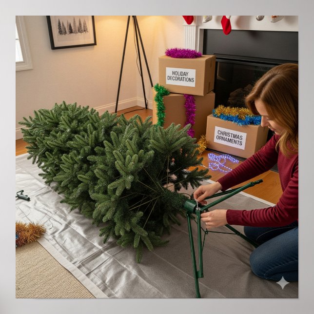 Den Weihnachtsbaum auf den Stand bringen Poster (Vorne)