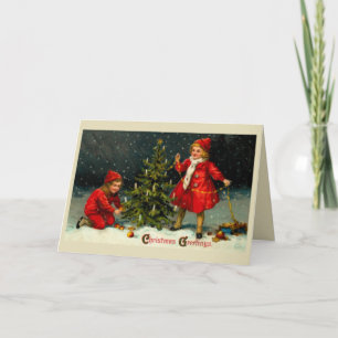 Den Weihnachtsbaum schmücken-Kinder Feiertagskarte