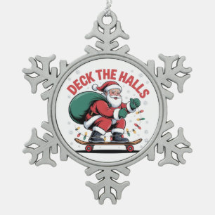Den Weihnachtsmann beim Skateboardfahren für Skati Schneeflocken Zinn-Ornament