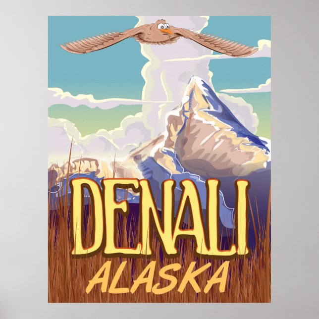 Denali Alaska Cartoon Vintage Reiseplakat Poster (Vorne)