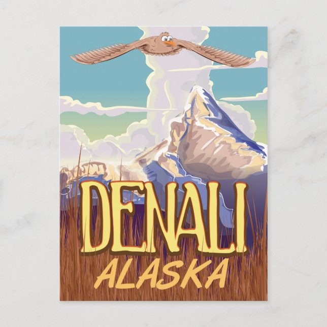 Denali Alaska Cartoon Vintage Reiseplakat Postkarte (Vorderseite)