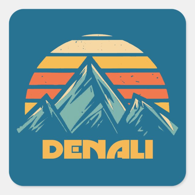 Denali Alaska Retro Turquoise Quadratischer Aufkleber (Vorderseite)