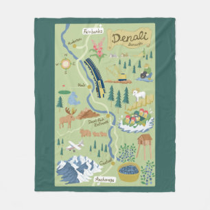 Denali Borough Map Fleece Blanket