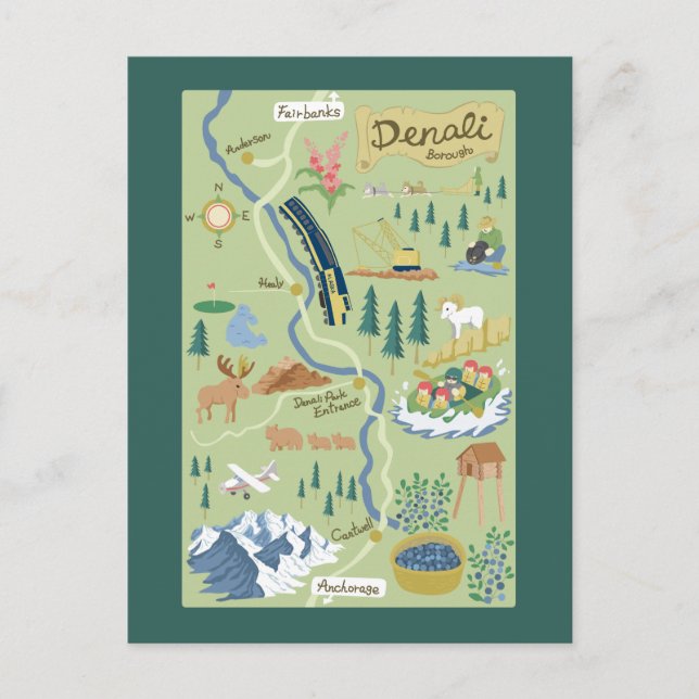Denali Borough Map Postcard Postkarte (Vorderseite)