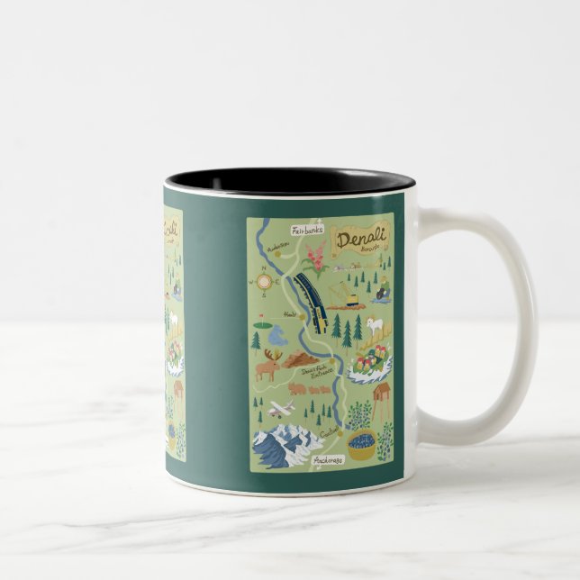 Denali Borough Map Zwei-Tone-Tasse Zweifarbige Tasse (Rechts)