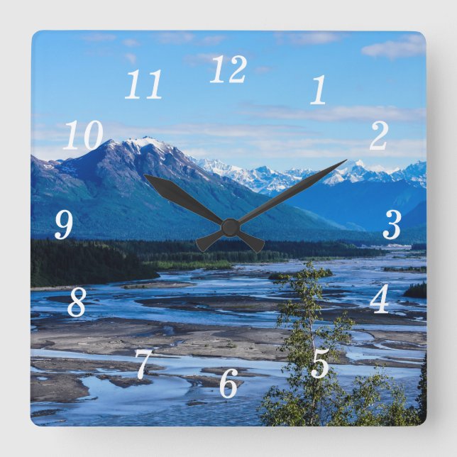 Denali Mountain Range Wall Clock Quadratische Wanduhr (Vorderseite)