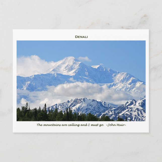 Denali / Mtnas rufen - J Muir/mit Grenze an Postkarte (Vorderseite)