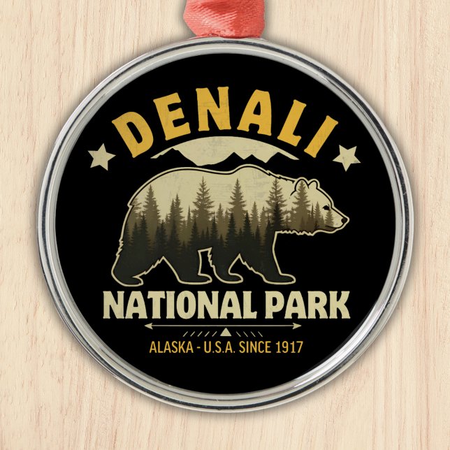 Denali National Park Alaska Forest Landscape Ornament Aus Metall (Von Creator hochgeladen)