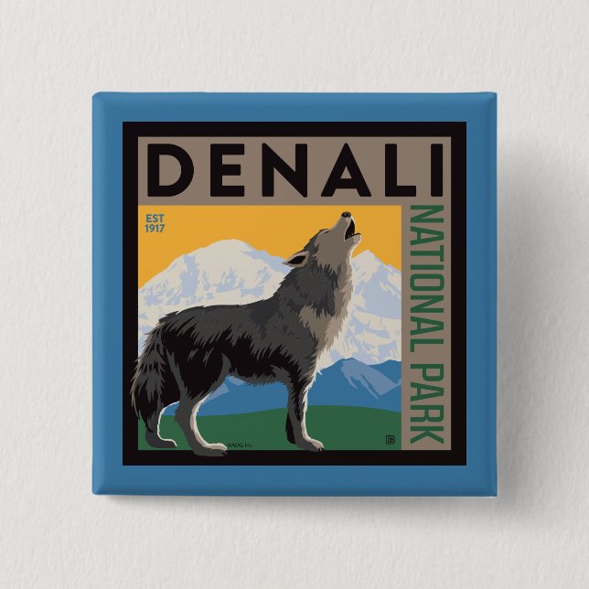 Denali National Park | Howling Wolf Button (Vorderseite)