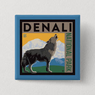 Denali National Park   Howling Wolf Button