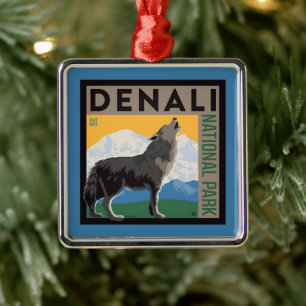 Denali National Park   Howling Wolf Ornament Aus Metall