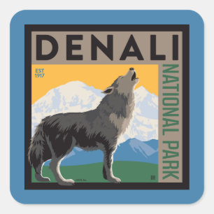 Denali National Park   Howling Wolf Quadratischer Aufkleber