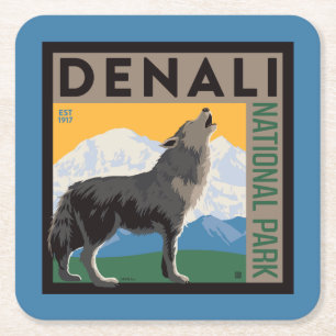Denali National Park   Howling Wolf Rechteckiger Pappuntersetzer