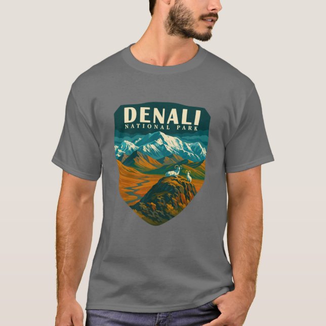 Denali National Park Retro Mountain Wilderness Sti T-Shirt (Vorderseite)