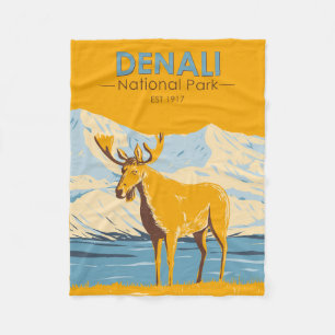 Denali Nationalpark Alaska Elch Vintage Fleecedecke