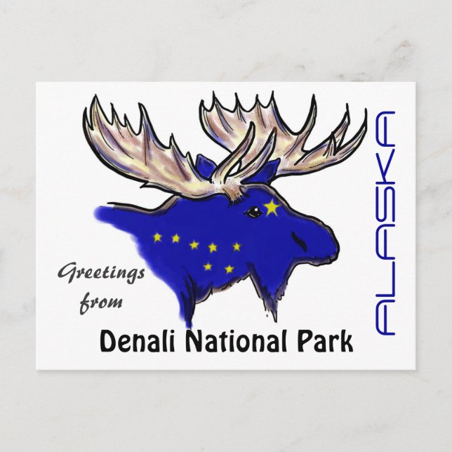 Denali Nationalpark Alaska Flagge Elch Postkarte (Vorderseite)