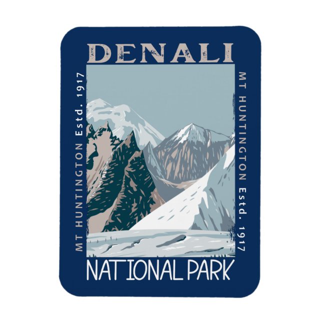 Denali Nationalpark Alaska Mount Huntington Retro Magnet (Vertikal)