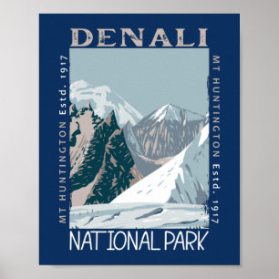 Denali Nationalpark Alaska Mount Huntington Retro Poster