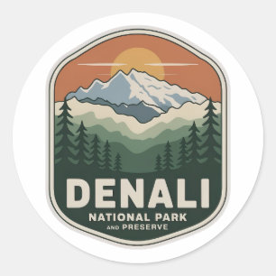 Denali-Nationalpark-Berg-Vintage-Abzeichen Runder Aufkleber