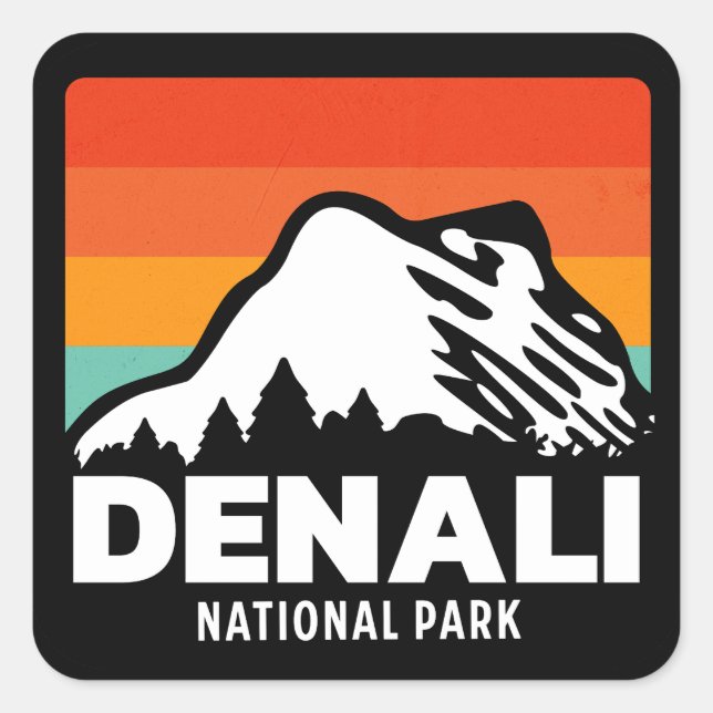 Denali Nationalpark Cool Retro Vintages Geschenk Quadratischer Aufkleber (Vorderseite)