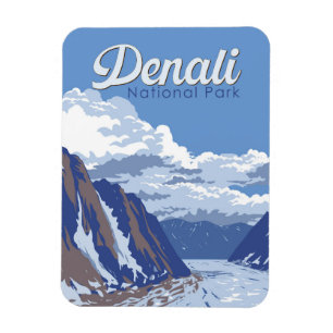 Denali Nationalpark Illustration Reise Vintage Magnet