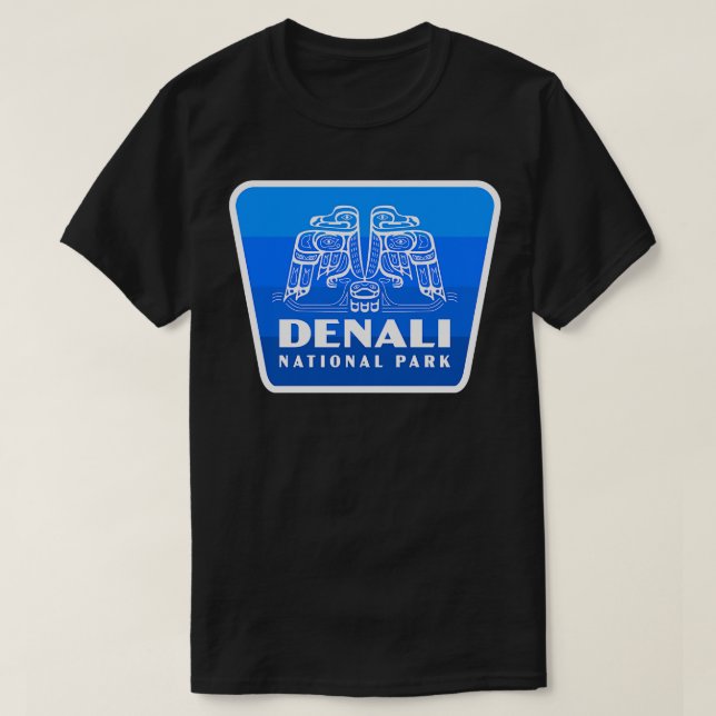 Denali Nationalpark Retro Bird Abzeichen Blue T-Shirt (Design vorne)