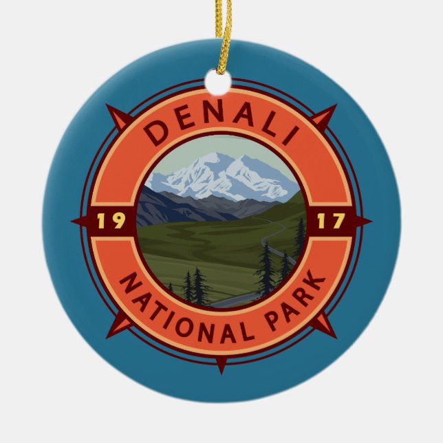 Denali Nationalpark Retro Kompass Emblem Keramik Ornament (Vorne)