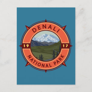 Denali Nationalpark Retro Kompass Emblem Postkarte