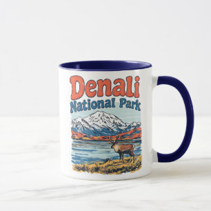 Denali-Nationalpark Retro-Landschaft-Elch Tasse