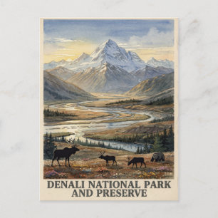 Denali Nationalpark und Naturschutzgebiet Aquarell Postkarte