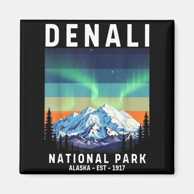 Denali-Nationalpark Vintage Alaska Denali-Berg Magnet (Vorne)