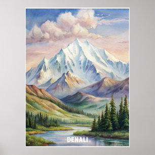 Denali Nationalpark Wasserfarbenmalerei Poster