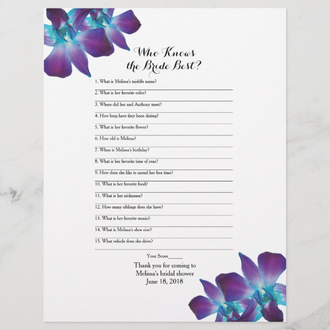Dendrobium Orchid Bridge Bestes Brautparty-Spiel (Vorderseite)