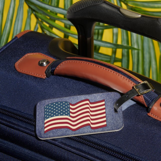 Denim American Flag Gepäck Tag Kreuzfahrt Geschenk Gepäckanhänger (Vorderseite Insitu 3)