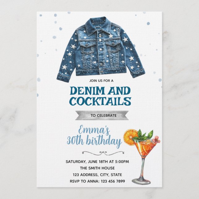 Denim and Cocktails party invitation Einladung (Vorderseite)