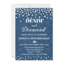 Denim and Diamond Birthday Party Invitation